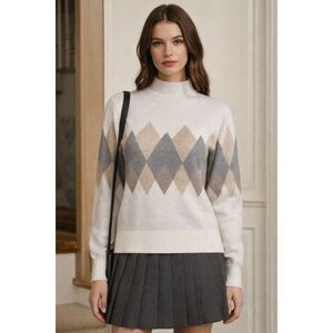 Rachel Zoe Argyle Diamond Print Mockneck Sweater 4